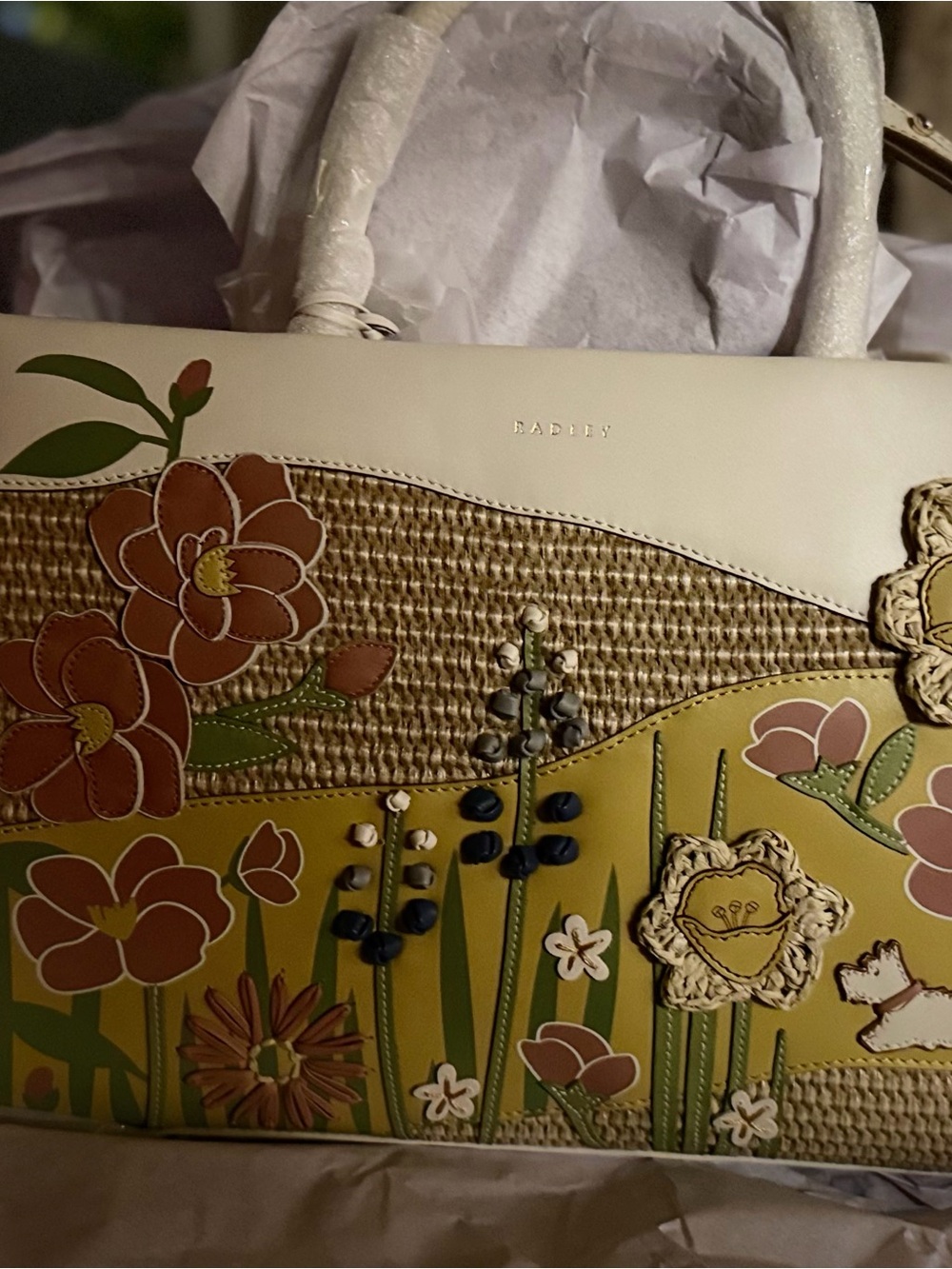 Radley London “Spring Blooms” Tote in Cream and  leather Collectible bag